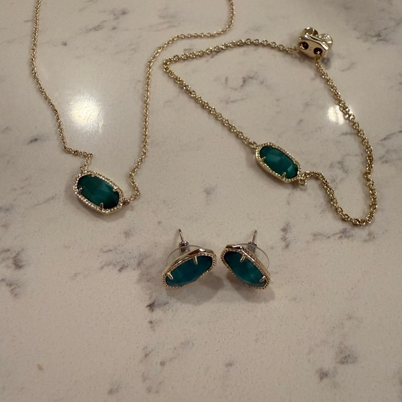 Kendra Scott Necklace, Bracelet and Earrings with Teal Stones, Golden Hardware - Picture 6 of 6